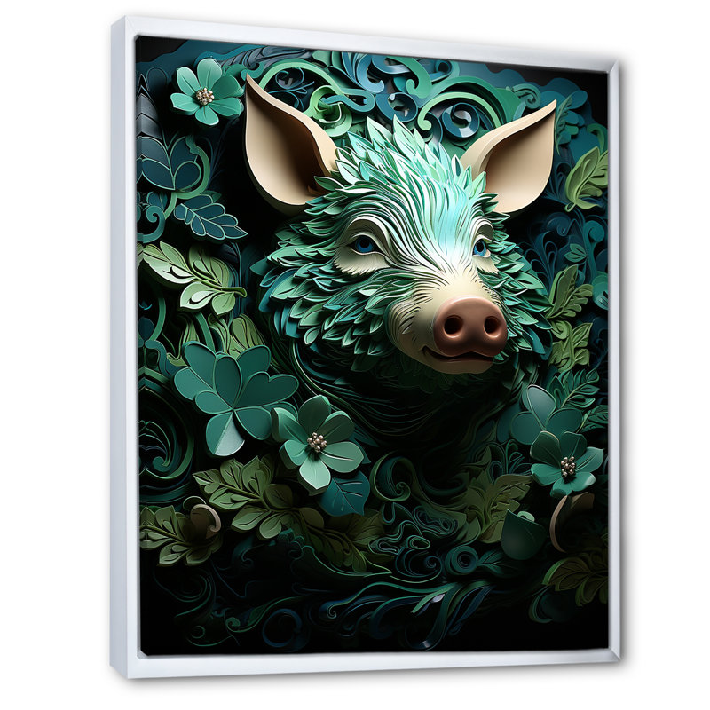 Emerald Flower Hog sur toile, H 20 po x l 12 po x P 1 po, Cadre flottant blanc