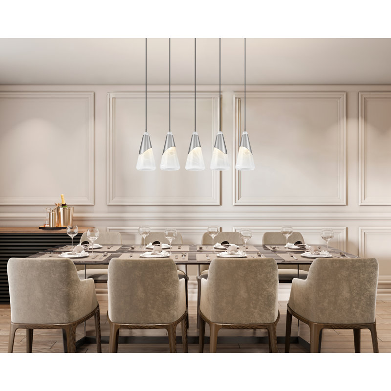 Lustre linéaire Jamess, 5 lumières, Nickel brossé