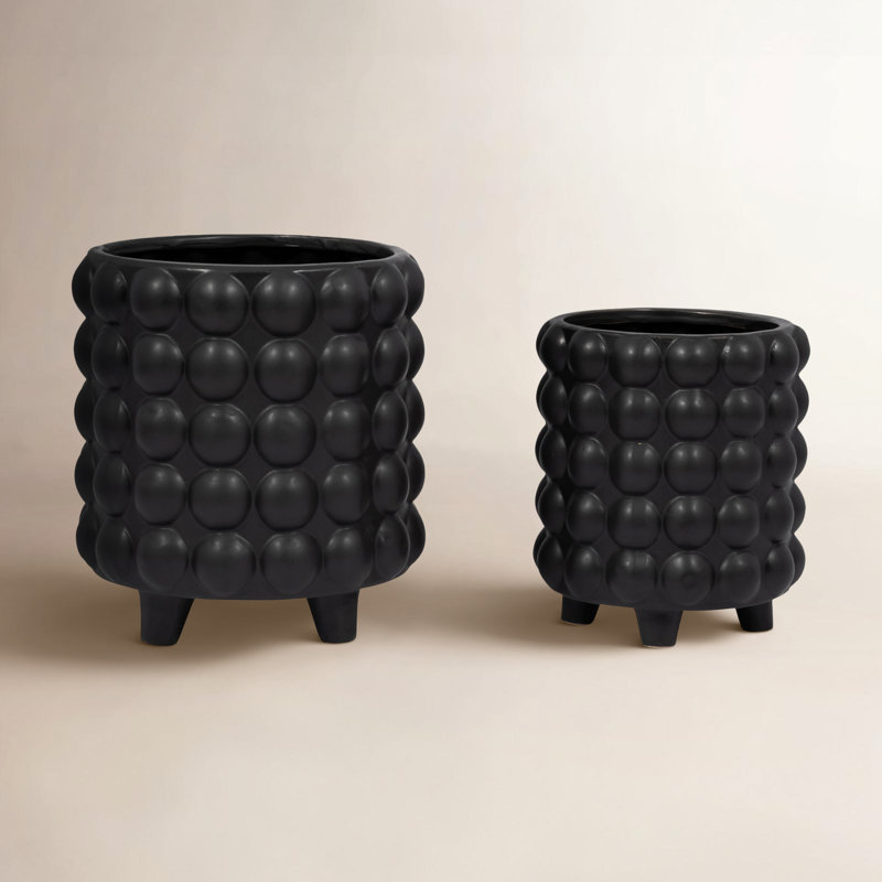 Stoneware and Ceramic Planters Set of 2 with Raised Bubble Texture and Tripod Base Design for Modern Decorative Display