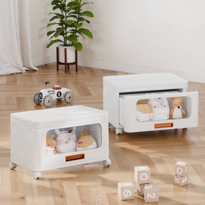 2 Pack Stackable Plastic Storage Drawers With Lid And Wheels, Foldable Front Open Closet Organizer Bins With Clear Window, Clear Closet Storage Box Rolling Storage Tower For Bedroom, Under Bed, Office, Pantry