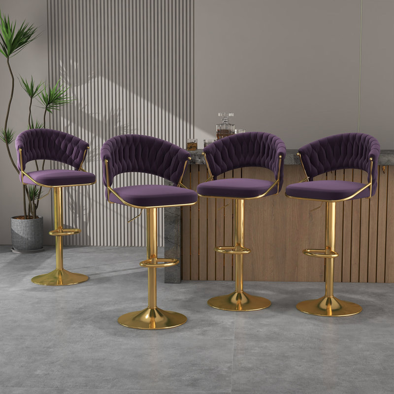 Christal Height Adjustable Swivel Bar Stool, Purple, Gold