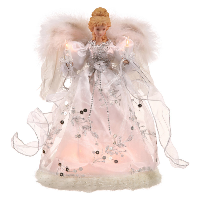Angel Lighted Tree Topper Fiber Optic, White / Silver