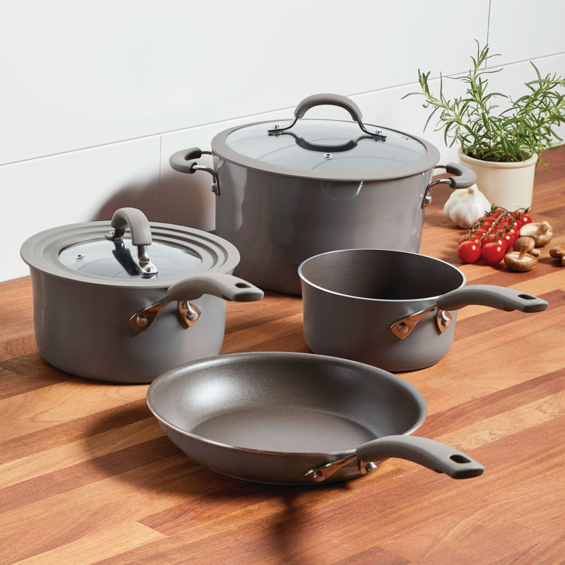 Rachael Ray Cook & Create Nonstick Cookware Pots and Pans Set, 6 Piece, Gray