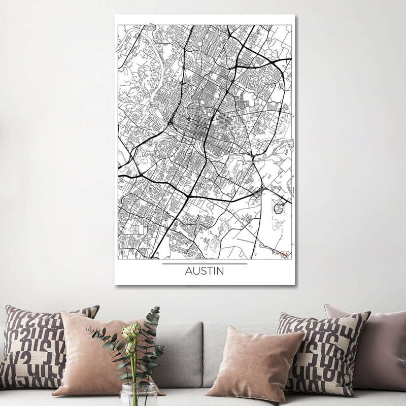 Austin Minimal Urban Blueprint Map by Hubert Roguski - Wrapped Canvas Gallery-Wrapped Canvas Giclée, 152.5 cm H x 101.5 cm W
