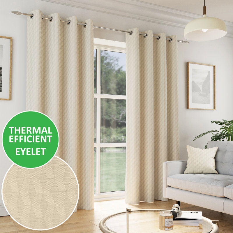 Room Darkening Curtain Panel Pair, Cream, 117cm Width x 183cm Drop