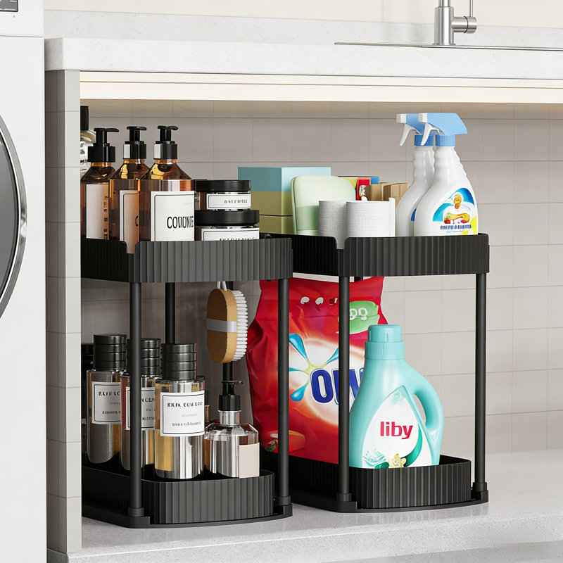 Ensemble de 2 organisateurs coulissants sous évier, tiroir de rangement polyvalent pour armoires de cuisine et de salle de bain, solution robuste pour économiser de l'espace