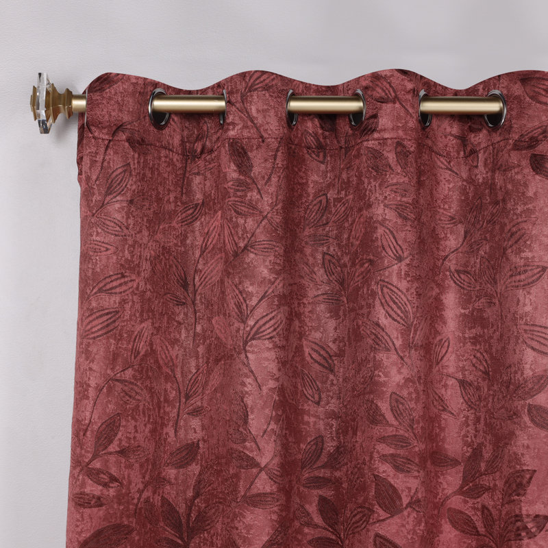 Finklea Floral Pattern Polyester Light Filtering/Room Darkening Rod Pocket Curtain Panels, 52" W x 96" L, Antique Copper