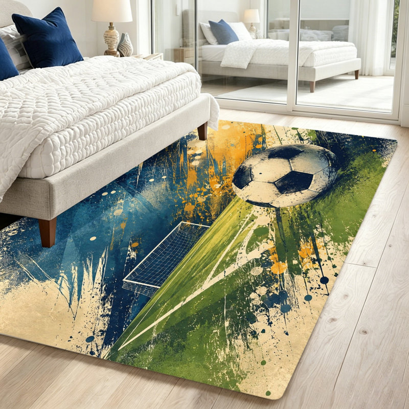 Tapis de soccer abstrait Soccer Splash, Rectangle 5'3" x 3'3" (160 x 100 cm)