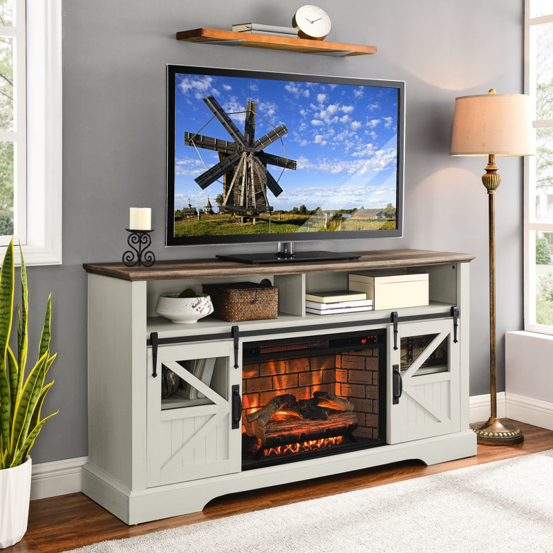 60" Electric Fireplace Tv Stand - Jasmine White. /Ul , 5000 /H Heat Output, Adjustable Flame Colors, Easy Assembly 60 Inch Cabinet Realistic Resin Logs, Heat, Overheat Protection, Remote Operated