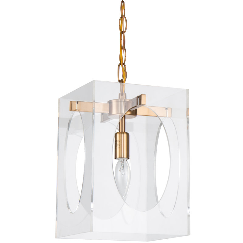 1-Light Antique Brass Metal Pendant With An Acrylic Shade