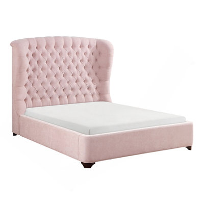 Magnifique meuble de chambre à coucher en tissu de chenille rembourré capitonné rose