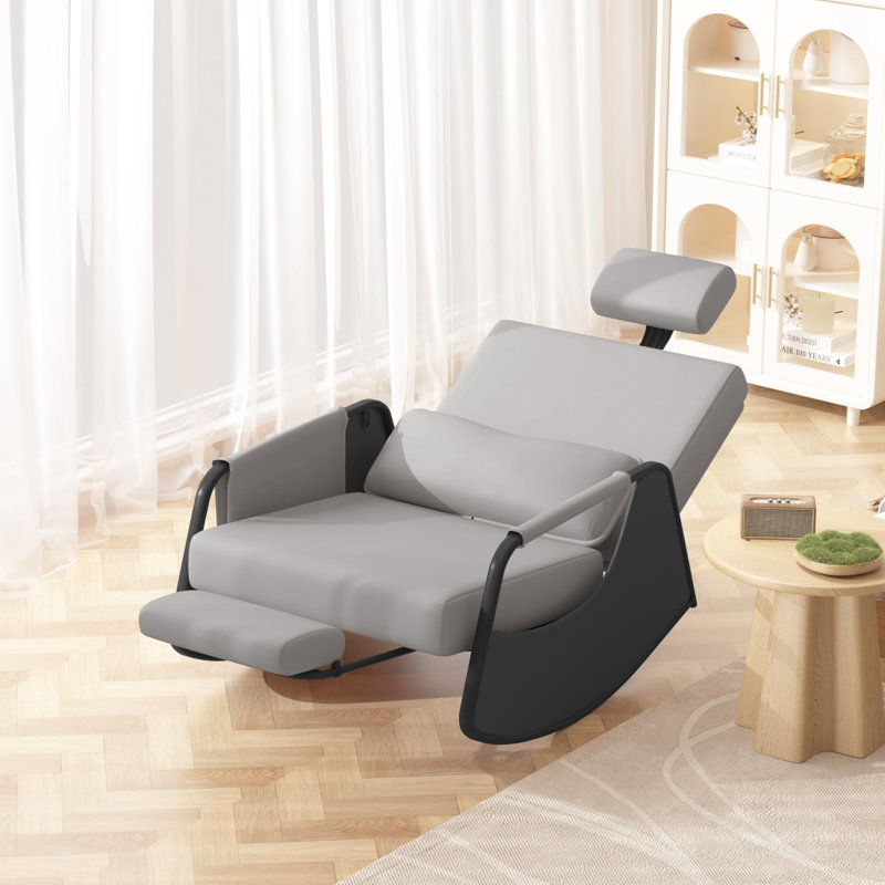 Chaise berçante avec repose-pieds rétractable et dossier réglable, Gris, Noir, noir, noir, noir