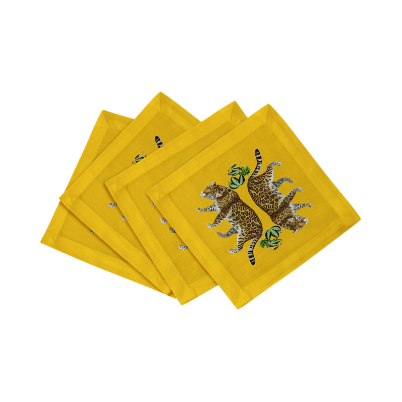 Serviette de table en satin de coton Leopard, Jaune