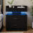 2-Drawers Black LED Nightstand With Built-in Charging Station & Floating Top Shelf