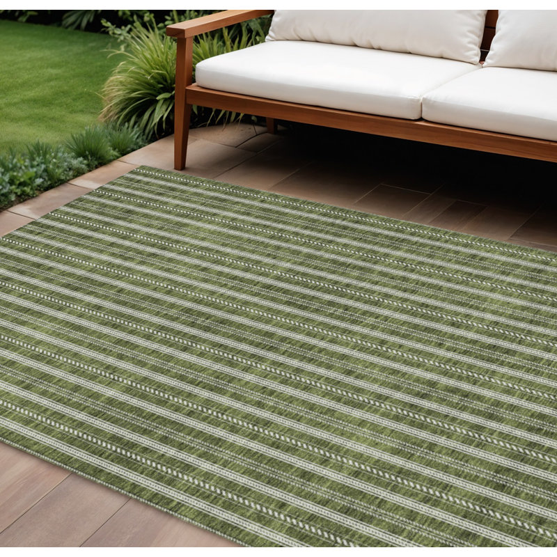 Tapis extérieur lavable rayé vert olive 10 pi x 14 pi