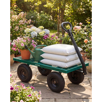 1200LBS Heavy Duty Garden Cart – Steel Utility Wagon with Removable Mesh Sides & 13" All-Terrain Tires – 180° Rotating Handle Yard Cart for Farm, Lawn, Landscaping, Green