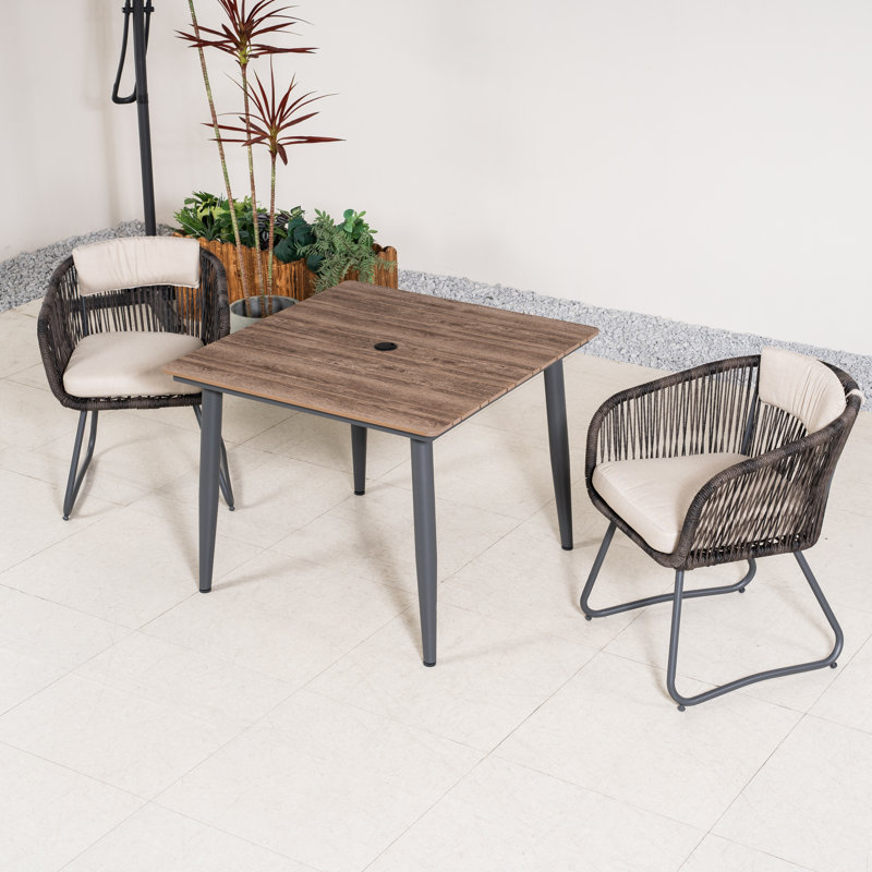 Ensemble de salle à manger pour 2 personnes en métal avec table carrée, coussins inclus