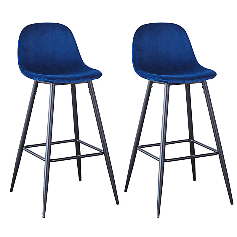 Ensemble de 2 tabourets de bar en velours avec dossier et pieds en métal robustes