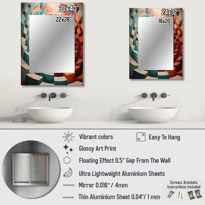 Art décoratif coloré, surréalisme IV - miroir mural décoratif, art moderne, 32 po x 24 po