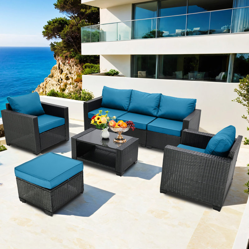 Ensemble de meubles de patio 7 pièces, Bleu paon