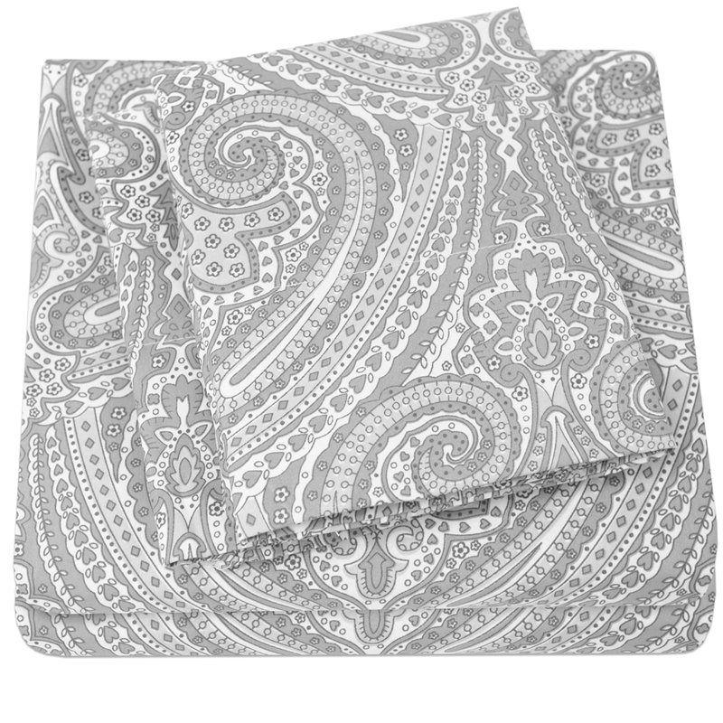 Microfiber Paisley Sheet Set, Gray, King Sheet Set with 2 Pillowcases
