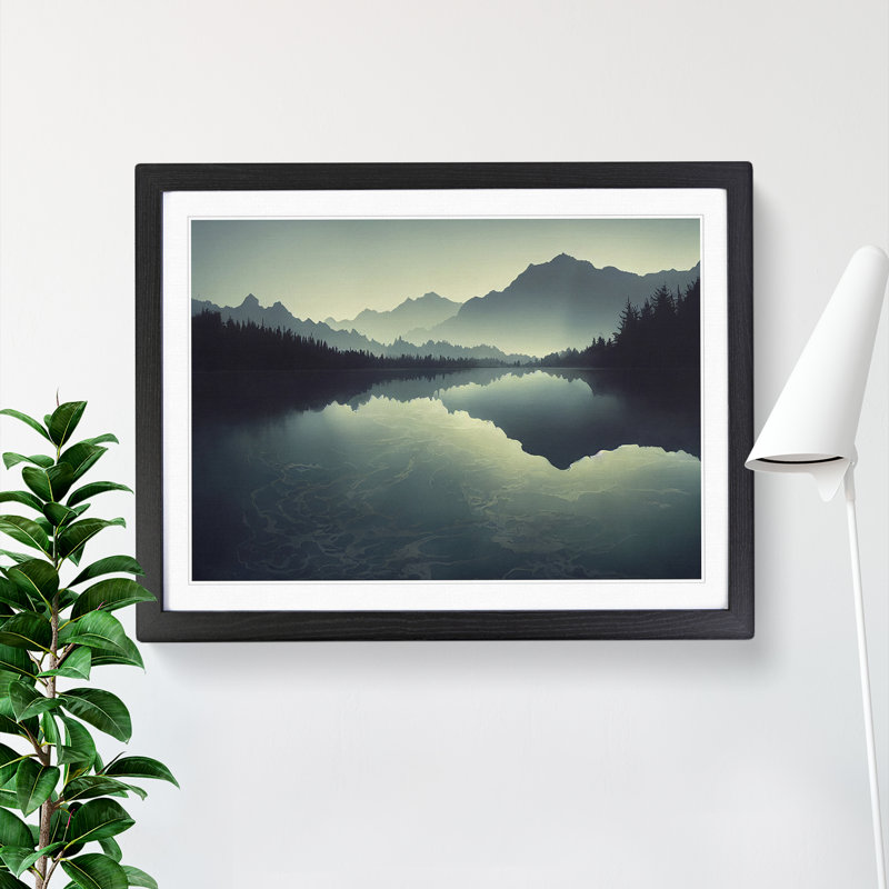 Mountain Lake Reflection Vol.7 - Framed Print, 46cm H x 64cm W x 2cm D, Black Framed