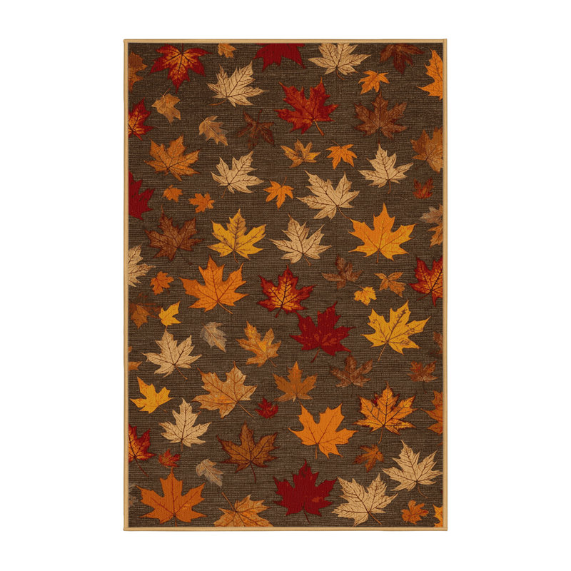 Machine Washable Botanical Brown Area Rug, Rectangle 2' x 3'
