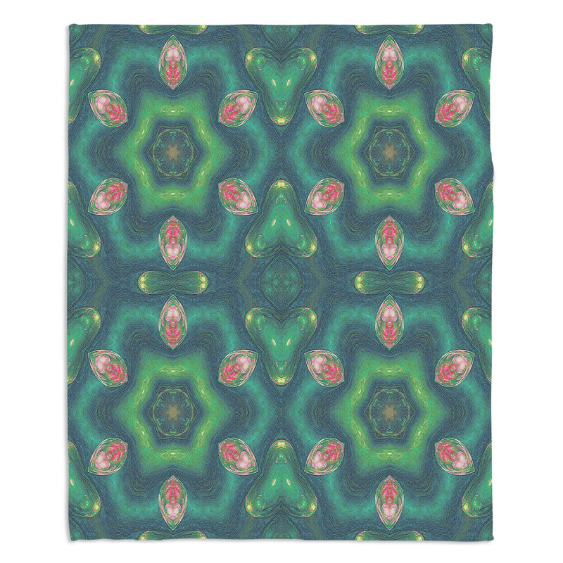  Jeté Teardrops, l 68 po x L 80 po, Vert et rose