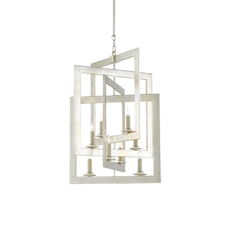 Middleton 8 - Light Wrought Iron Dimmable Geometric Chandelier, Contemporary Silver Leaf