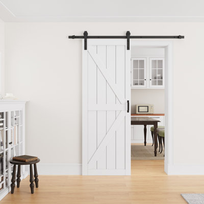 84" Height Modern Sliding Barn Door | Primed Surface Paintable | Closet Pantry Door with Installation Hardware Kits