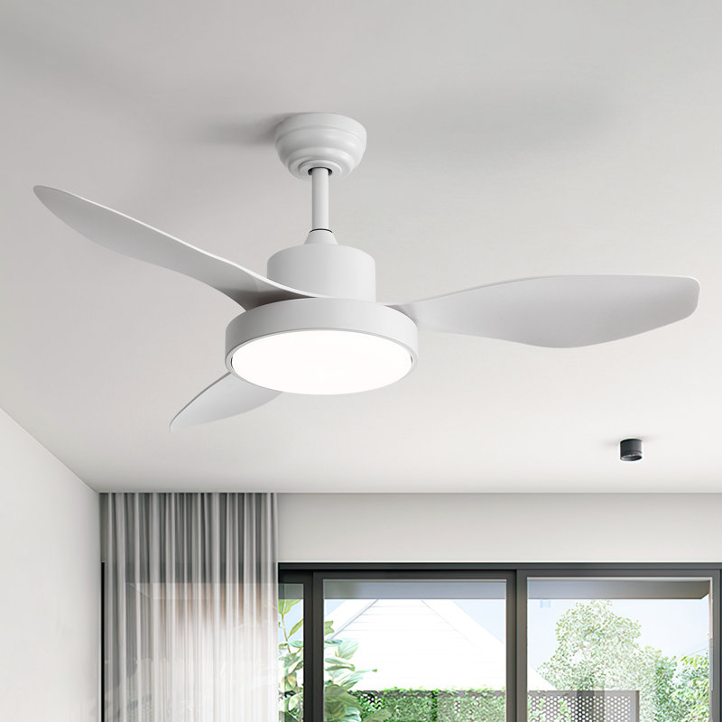 Damecia 47" 3-Blade Modern Ceiling Fan With LED Light and Remote Control, White