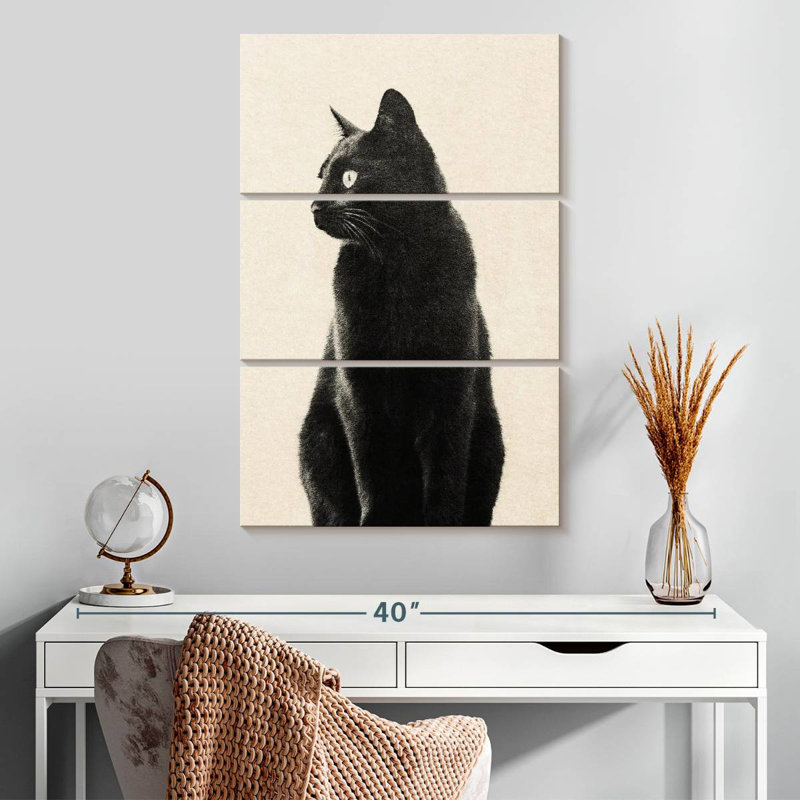 Chat noir Brampt beige, H 32 po x l 20 po
