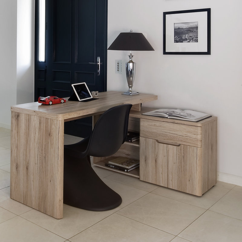 Bureau d'écriture modulaire en L avec armoire de rangement Cuuba, Chêne San Remo