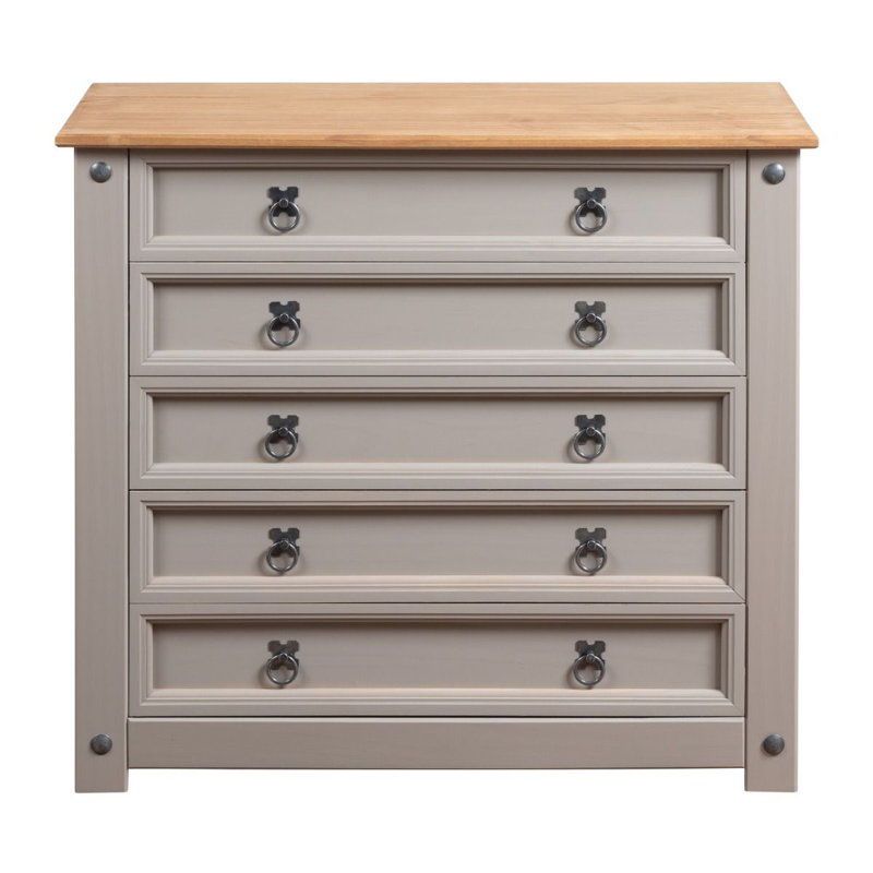 Corona Solid Wood 89cm W 5 - Drawer Chest of Drawers