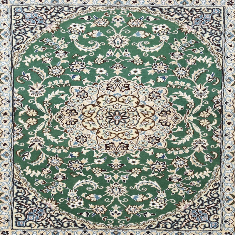 Tapis oriental crème / bleu / vert Cruce, Carré 7 pi