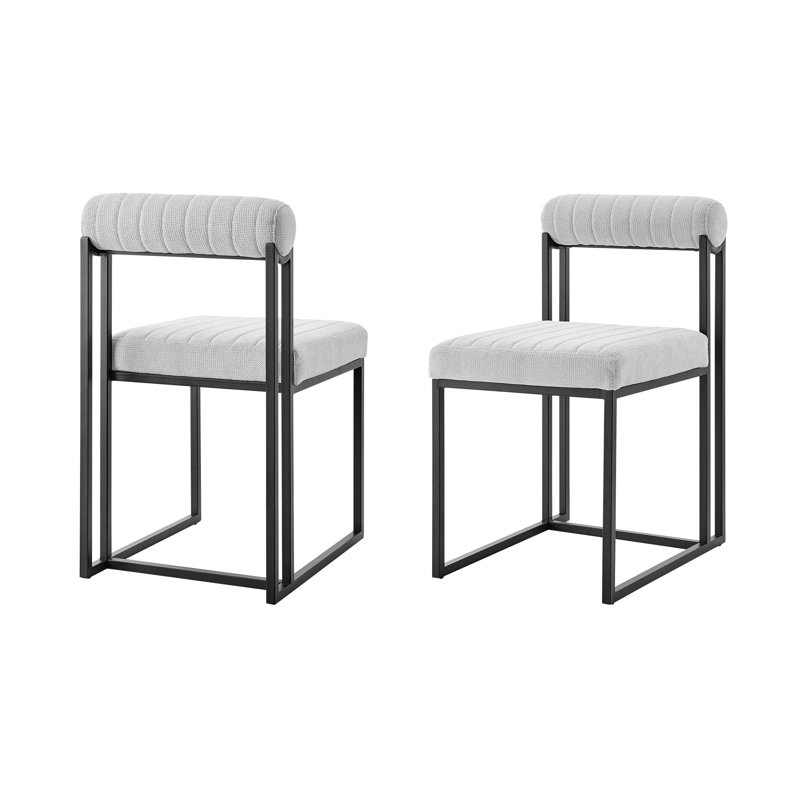 Ensemble de deux chaises d'appoint de salle à manger rembourrées en polyester gris et noir, Grey , Noir