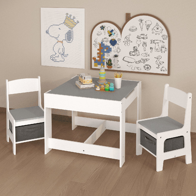 Ensemble de table et de chaise pour enfants, table d'activité en bois 3 en 1 avec tiroir de rangement pour tout-petits Dessin, lecture, artisanat, ensemble de table de table détachable 2 en 1 pour chambre de bébé, salle de jeux