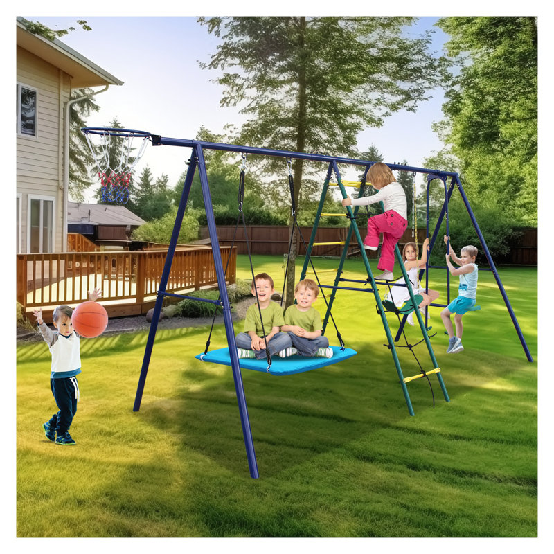 Portique en acier 6-en-1 avec échelle, filet, structure et structure en A
