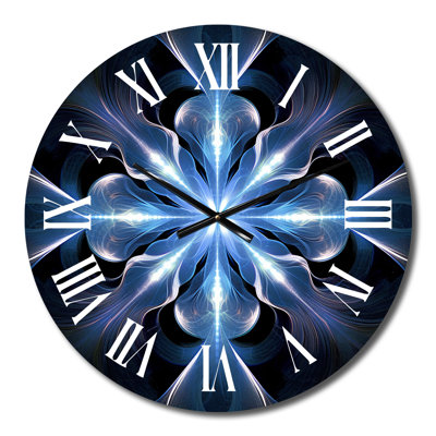 Turquoise And White Fractal Flowers V Metal Wall Clock