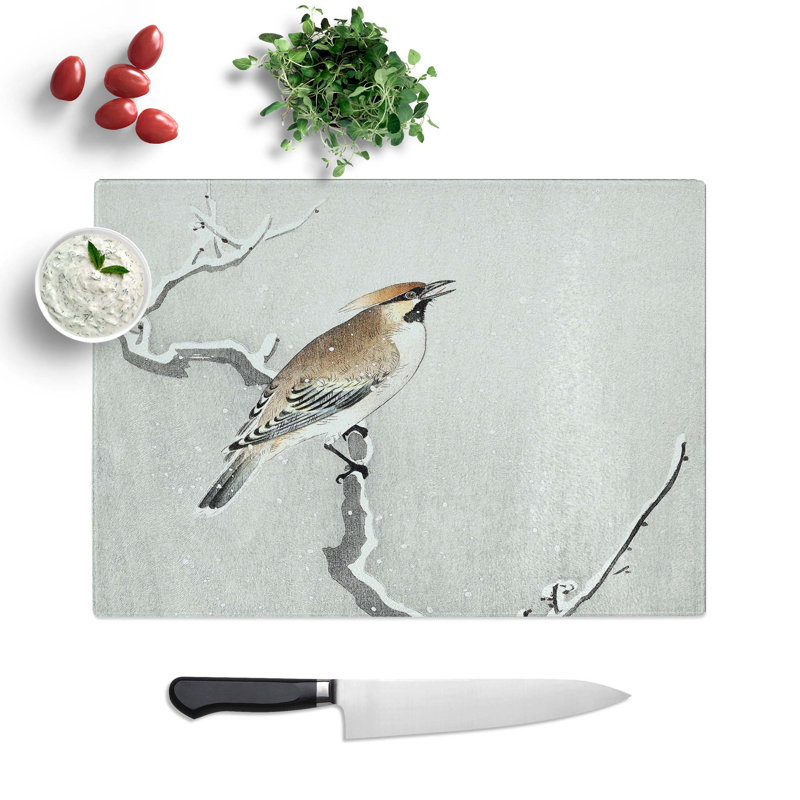 Tempered Glass Bird on a Snowy Branch Chopping Board, 39 cm W x 28.5 cm L