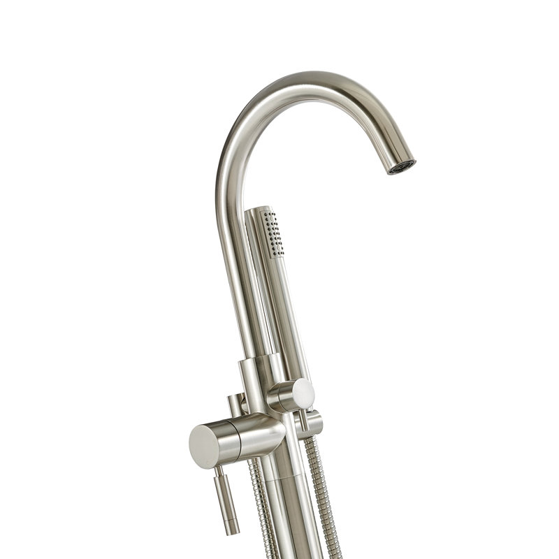 Athena Single-Handle Floor-Mounted Roman Tub Faucet with Hand Shower, Satin Nickel