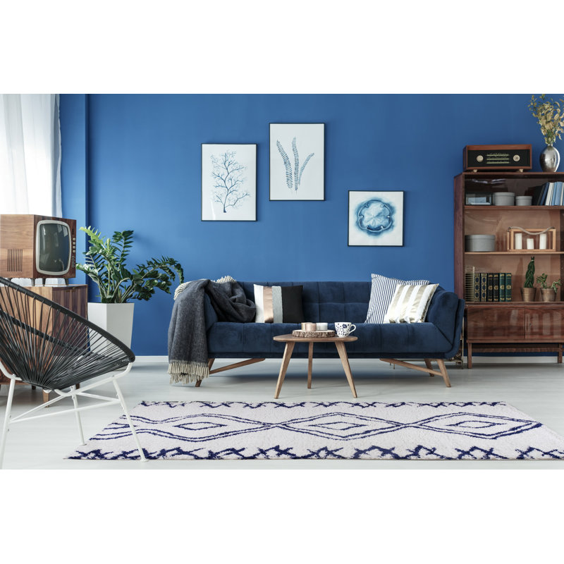 Tapis décoratif abstrait bleu Reidar, Rectangle 5 pi 2 po x 7 pi 5 po