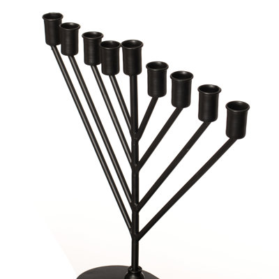  9-branch Rambam-style Hanukkah Menorah Mid-century Modern Decorative Accent Traditional Celebration Display And Festive Lighting Centerpiece Ideal For Tables Mantels And Shelves, Black