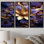 Abstrait lotus doré ornemental mauve - ensemble d'art mural floral moderne