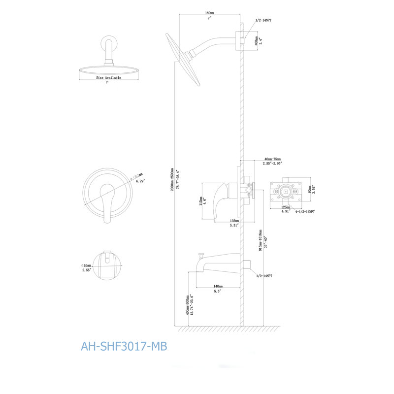 Shower Faucets & Systems Pressure-Balanced Complete Shower System with Rough in-Valve, Matte Black