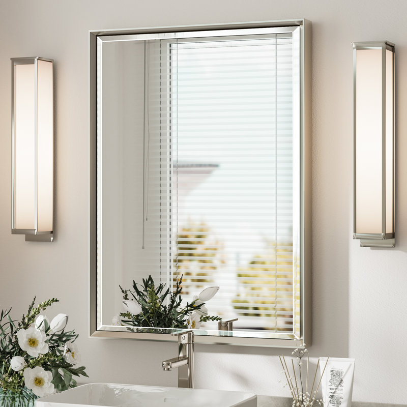 Brushed Nickel 22x30 Inch Beveled Bathroom Vanity Mirror