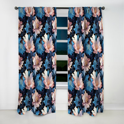 Despina - Rideau floral - Rideau floral occultant en velours - 1 panneau