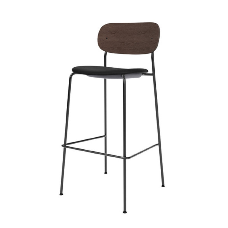 Co Upholstered Stool with Metal Frame, Dark Brown/Black, Black Leather