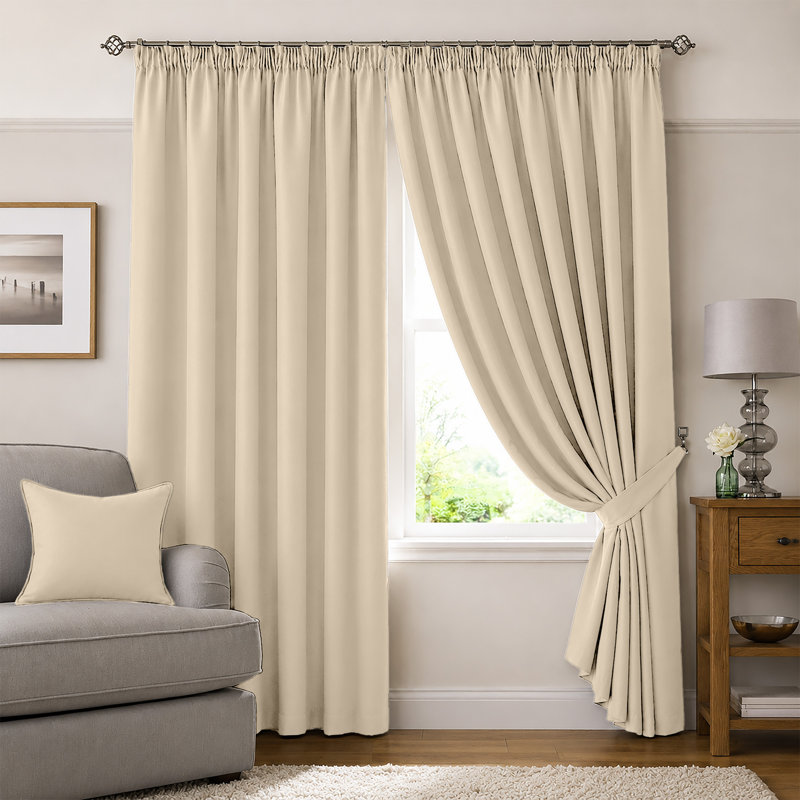 Cream Blackout Pencil Pleat Curtains for Bedroom and Living Room, 168 cm Width X 137cm Height