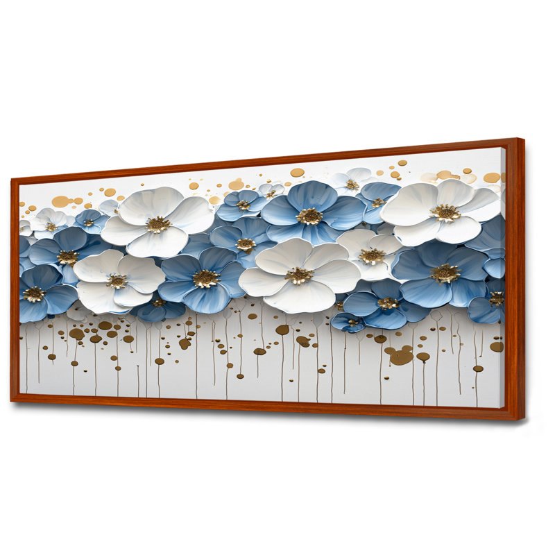 Ikramudeen Widlflowers, bleu, blanc, fleurs crémeuses dans la nature, Brun, H 28 po x l 60 po, Cadre flottant
